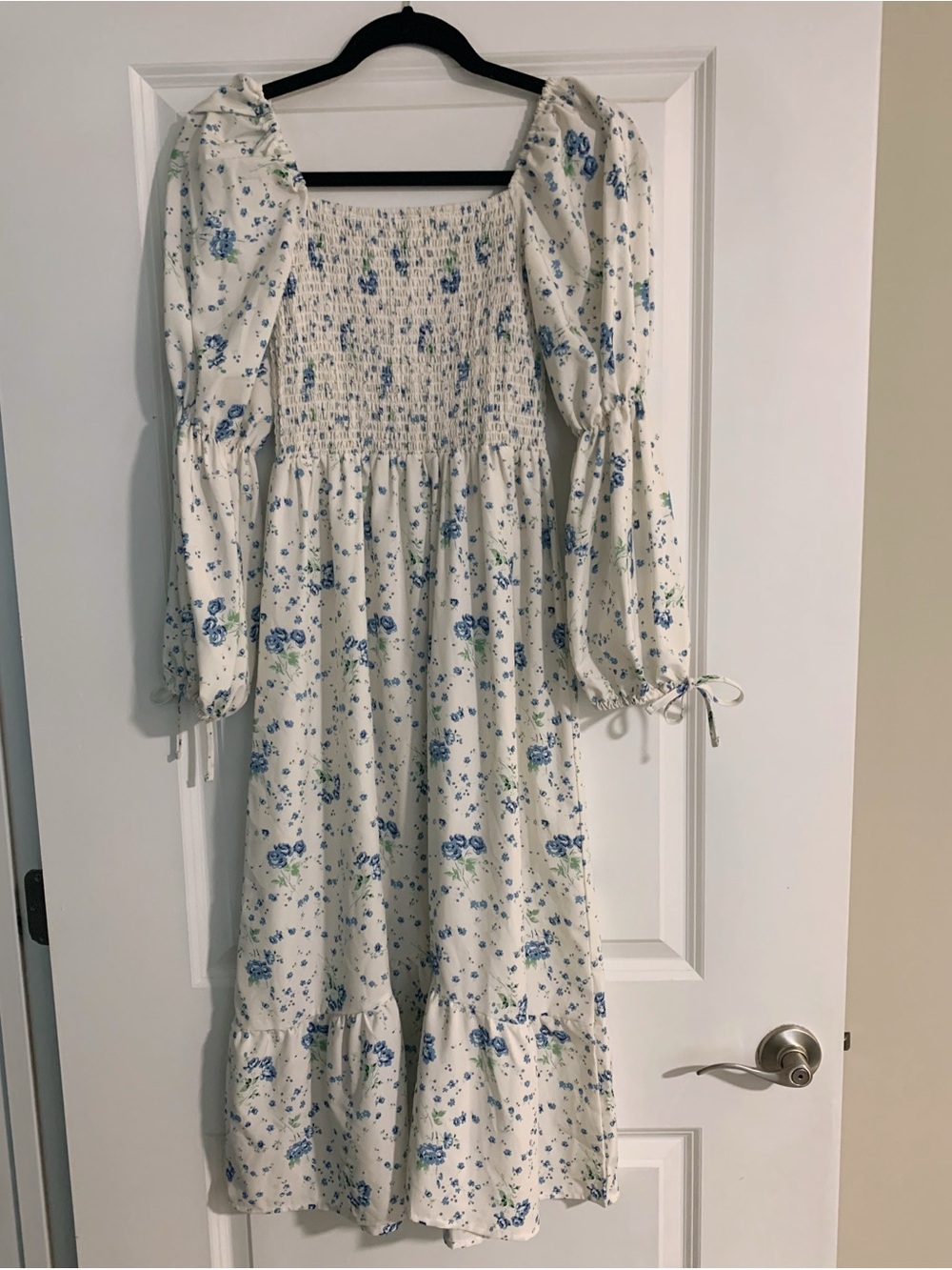 Amazon White Midi Dress with Blue Floral Print
